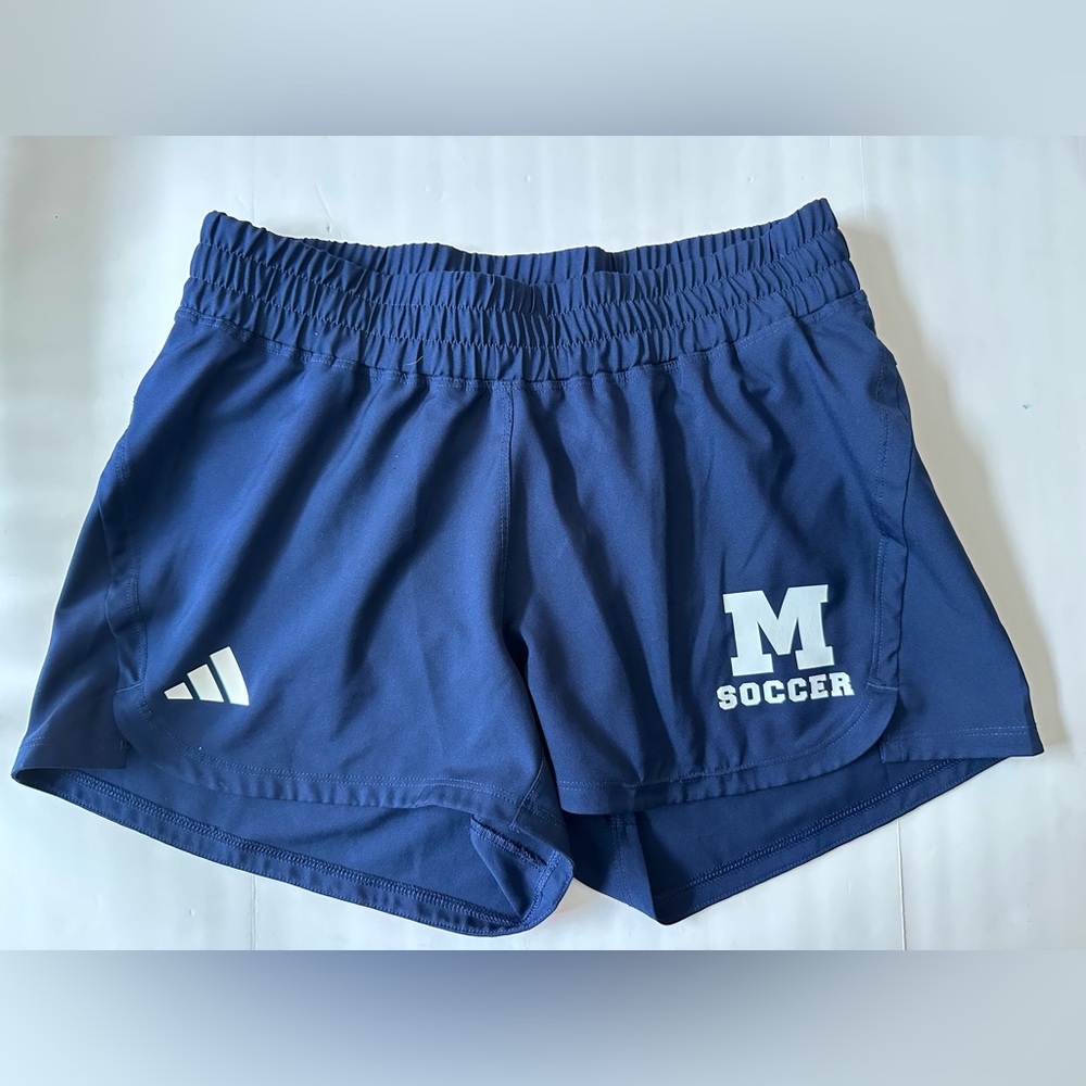 ADIDAS womens S MICHIGAN 3”  soccer SHORTS navy blue Lined Aeroready